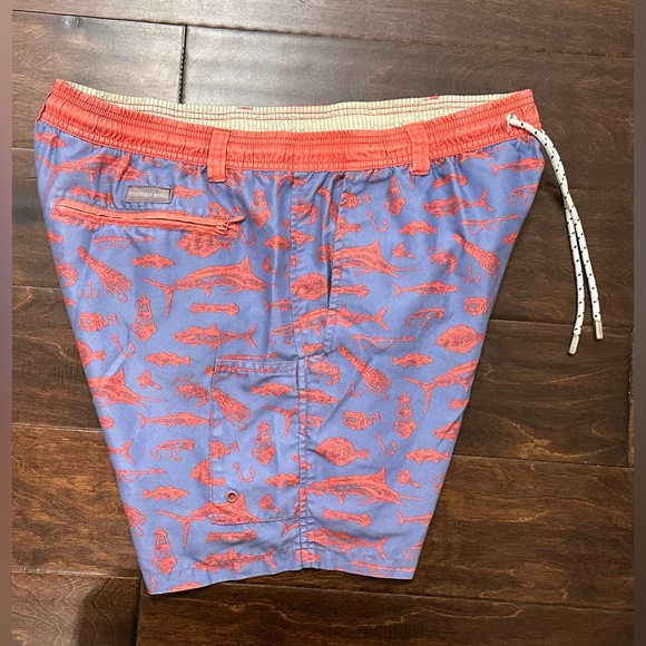 Men’s Southern Marsh Fishing Logo Blue/Red Lined Trunks Swim Shorts- Large - Picture 5 of 16